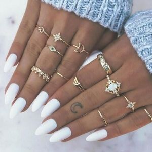 Women's gold opal stack ring set 13 piece set gold boho midi knuckle rings NWT